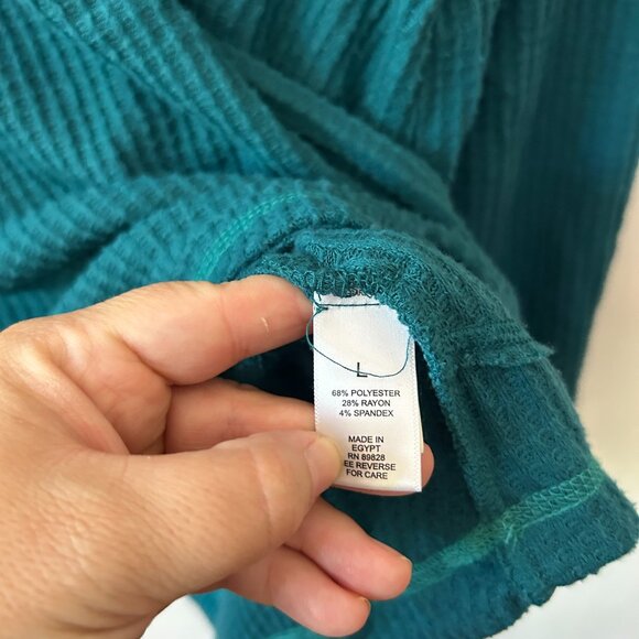 Logo Lounge Lori Goldstein Thermal Shirt Womens Large Blue Green Split Neck Top - Picture 4 of 5